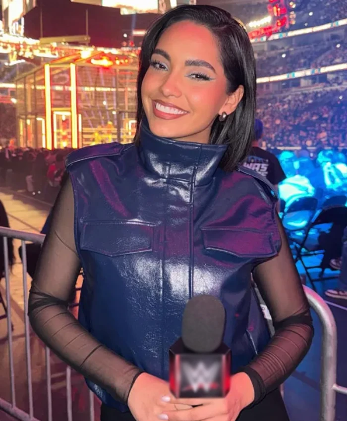 Andrea Bazarte WWE Elimination Chamber Blue Leather Vest