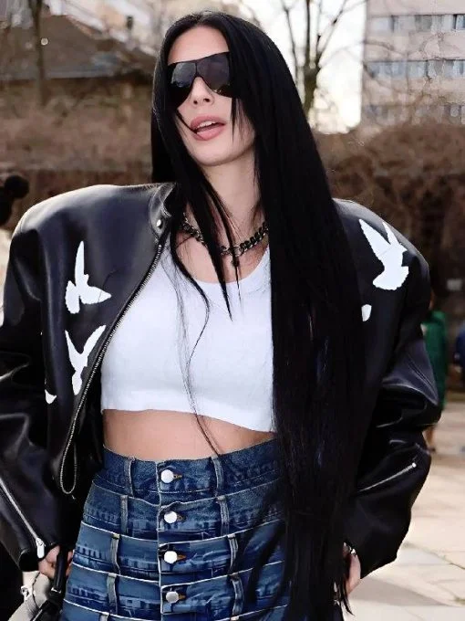 Camilla Araujo PFW 2026 Dove Print Leather Jacket