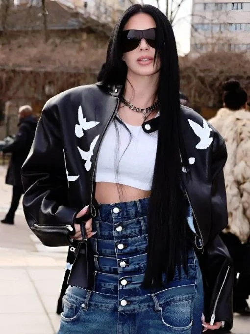 Camilla Araujo PFW 2026 Dove Print Leather Jacket