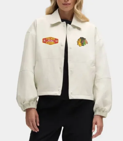 Chicago Blackhawks Heathered Bone Coach Jacket