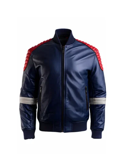 Men’s Blue Slim Fit Motorcycle Leather Jacket