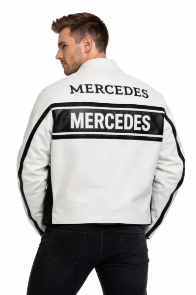 Mercedes-Benz White Genuine Cowhide Leather Jacket