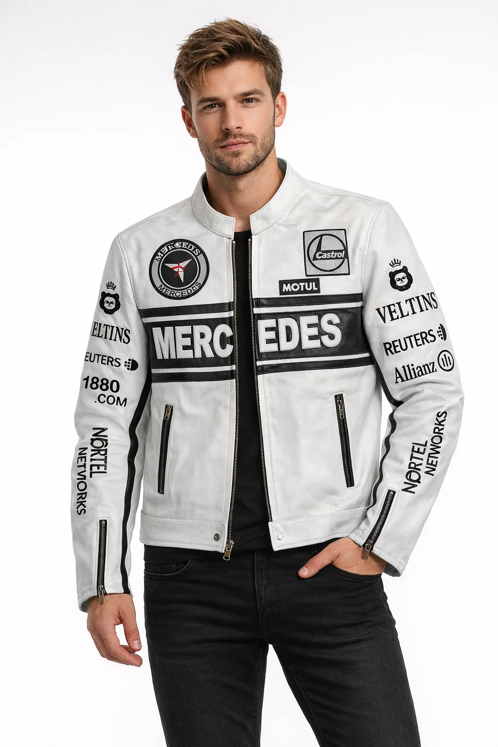 Mercedes-Benz White Genuine Cowhide Leather Jacket