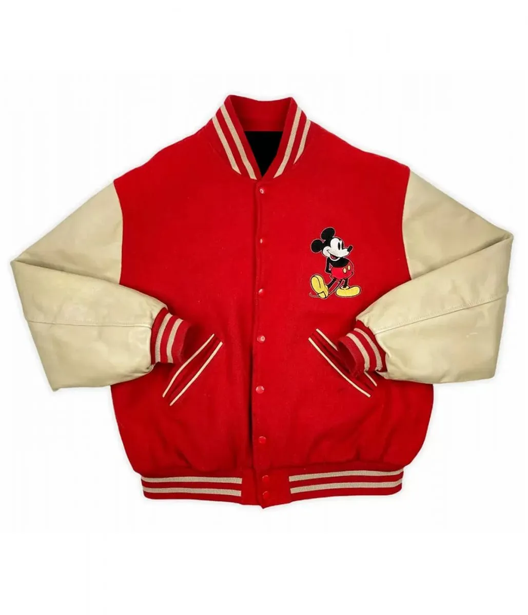 Red Mickey Mouse Varsity Jacket