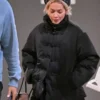 Rita Ora Black Satin Puffer Jacket