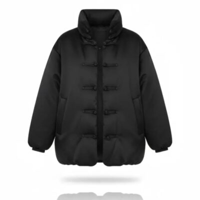 Rita Ora Black Satin Puffer Jacket