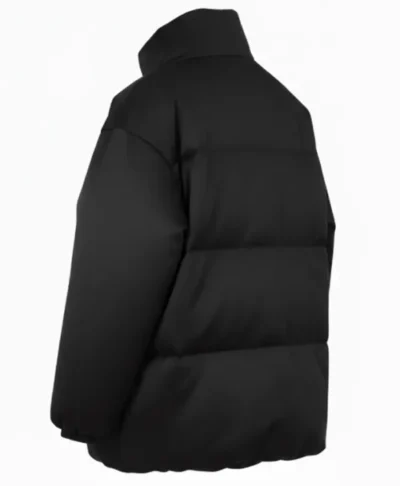 Rita Ora Black Satin Puffer Jacket