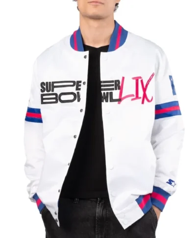 Super Bowl LIX Starter Full-Snap White Varsity Jacket