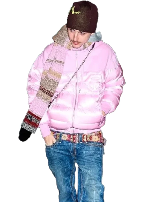 Timothee Chalamet Puffer Pink Jacket