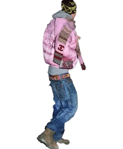 Timothée Chalamet pink puffer jacket