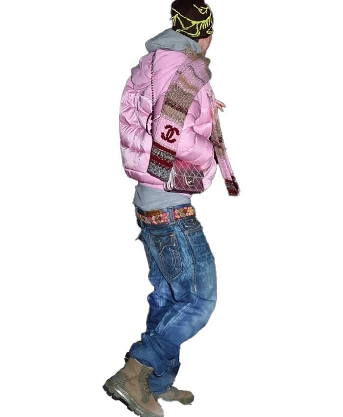 Timothée Chalamet pink puffer jacket