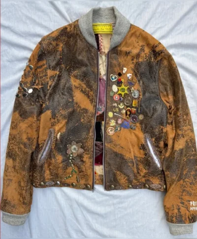 Vintage Distressed Leather Timothée Chalamet Bomber Jacket