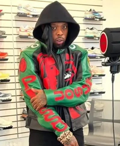 Westside Gunn Inspired Black & Green Moto Leather Jacket