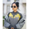 buy Becky G Oversized Grey Bomber Jacket