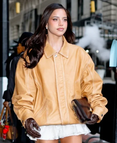 buy Emilia Mernes NYFW 2026 Brown Leather Jacket