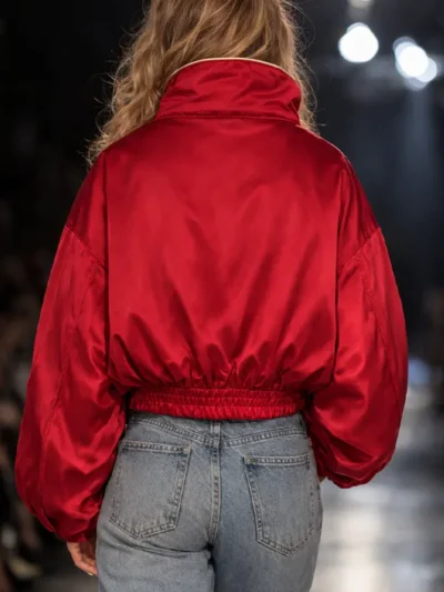 buy Women’s Red Satin Toggle-Closure Bomber Jacket