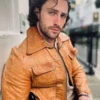 Aaron Taylor Johnson Brown Leather Jacket Street Style