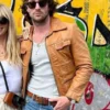 Aaron Taylor Johnson Brown Leather Jacket Street Style