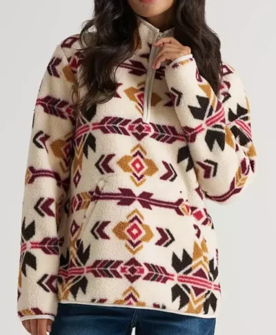 Aztec Patterned Half-Zip Sherpa Jacket