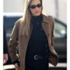Bella Hadid MFW 2026 Suede Jacket Brown Style