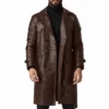Brown Leather Double Breasted Coat Men’s Luxury Winter Jacket