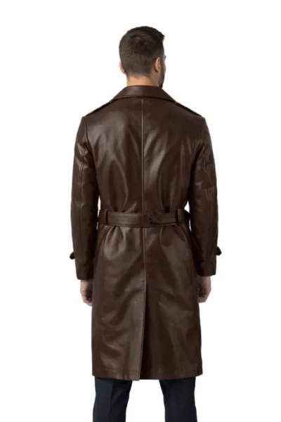 Brown Leather Double Breasted Coat Men’s Luxury Winter Jacket