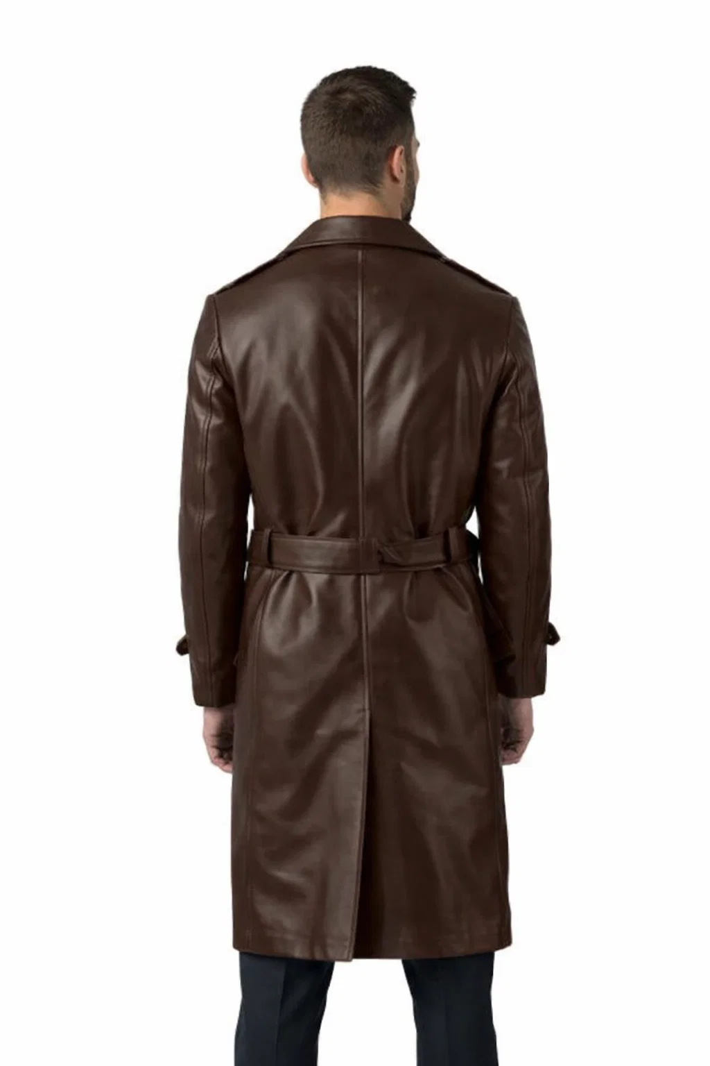 Brown Leather Double Breasted Coat Men’s Luxury Winter Jacket