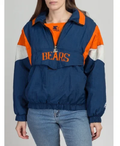 Chicago Bears Retro 90’s Pullover Hooded Jacket Blue