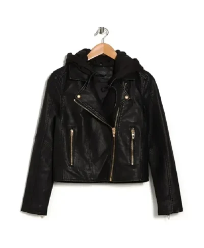 Christina Hall Black Leather Hooded Jacket