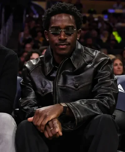 Damson Idris Black Leather Lakers Game Jacket