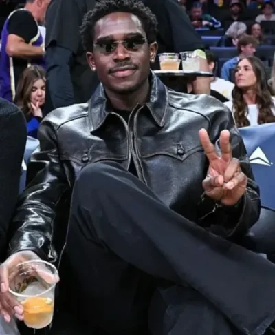 Damson Idris Black Leather Lakers Game Jacket