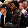 Damson Idris Black Leather Lakers Game Jacket