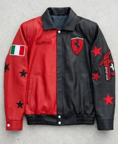 Enzo Ferrari Racing Leather Jacket Red Black Style