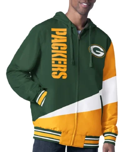 Green Bay Packers Retro Color Block Hooded Full Zip Jacket