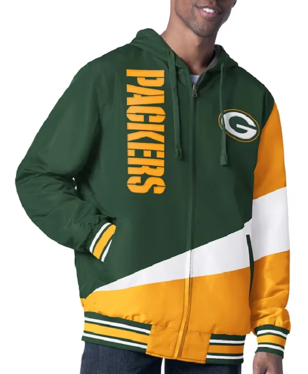 Green Bay Packers Retro Color Block Hooded Full Zip Jacket