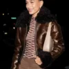 Hailey Bieber Fur Collar Leather Jacket