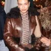 Hailey Bieber Fur Collar Leather Jacket