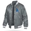 LA Dodgers Gray Satin Varsity Jacket Full Snap Edition