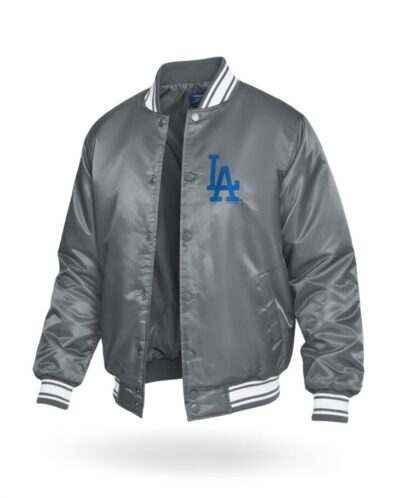 LA Dodgers Gray Satin Varsity Jacket Full Snap Edition
