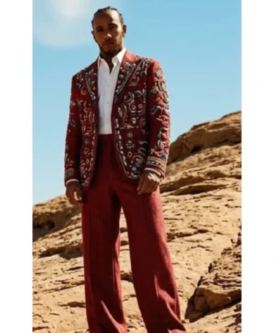Lewis Hamilton Exclusive Zardozi Red Blazer