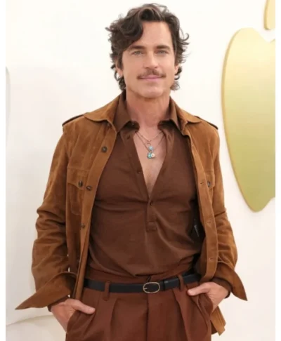 Matt Bomer Outcome 2026 Brown Suede Leather Jacket