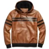 Men’s Brown Leather Pullover Hoodie Style Jacket