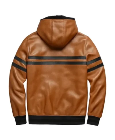 Men’s Brown Leather Pullover Hoodie Style Jacket