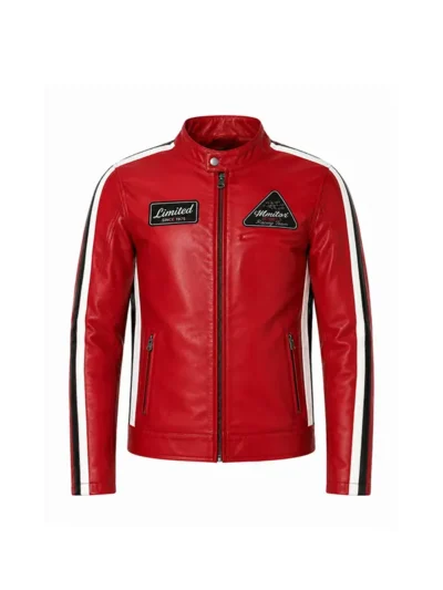 Men’s Red Racing Moto Biker Leather Jacket