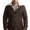 Men’s Shearling Brown Leather Overcoat Bane Style Coat