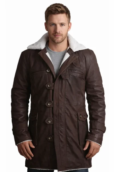 Men’s Shearling Brown Leather Overcoat Bane Style Coat