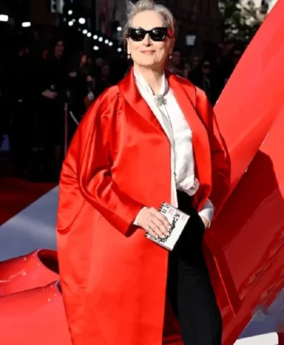 Meryl Streep Red Statement Premiere Coat