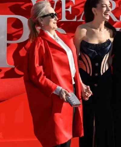 Meryl Streep Red Statement Premiere Coat