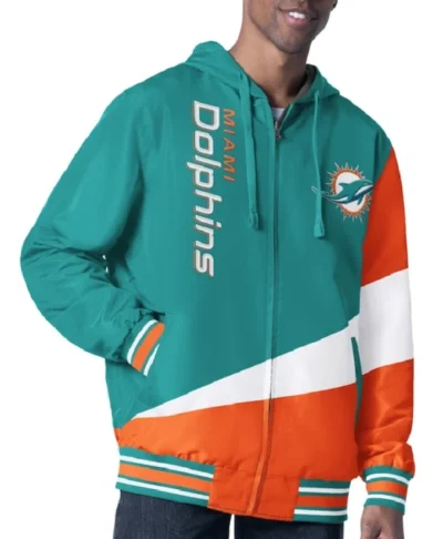 Miami Dolphins Retro Color Block Hooded Full Zip Jacket