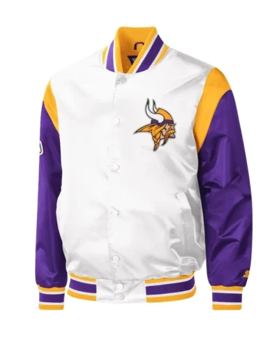 Minnesota Vikings White Purple Varsity Satin Jacket